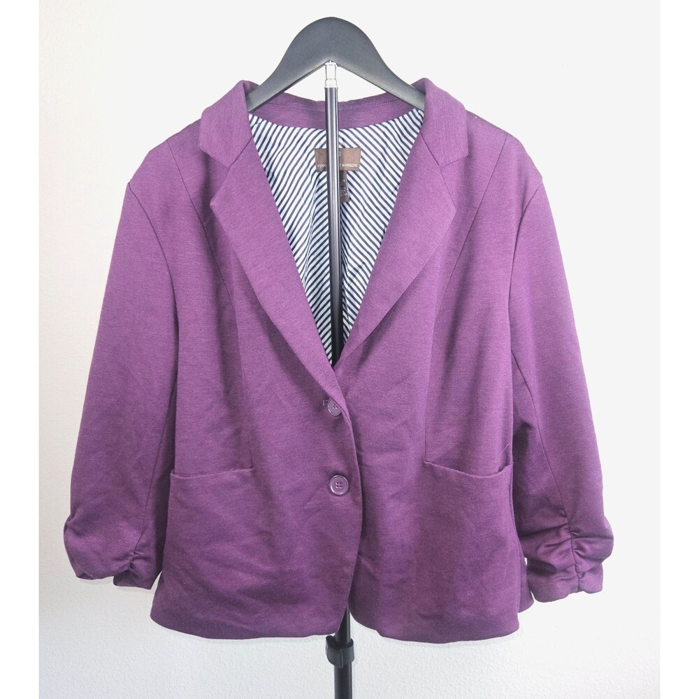Fenn Wright Manson Purple Blazer Womens XL Ruched Sleeve Stretch Career Jacket